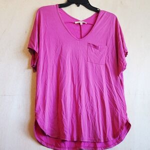 Wishful Park Magenta Pink V-Neck Petal Sleeve Pocket T-Shirt Womens Medium